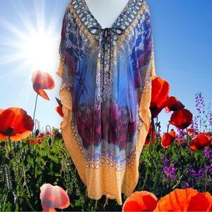 Jessica Taylor Kaftan Dress One Size Blue Purple Boho Oversized Eclectic